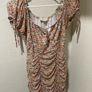 Floral Ruched Dress with Puff Sleeves